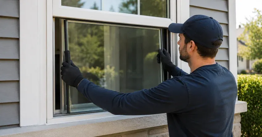 technician boarding up broken window during emergency glass repair Eden, Tillsonburg