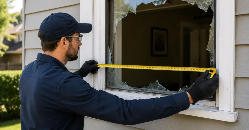 plywood board-up installed on a broken window Springfield, Tillsonburg