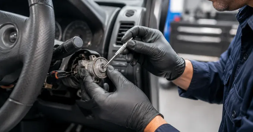 technician diagnosing an ignition lock repair issue in Frogmore, Tillsonburg