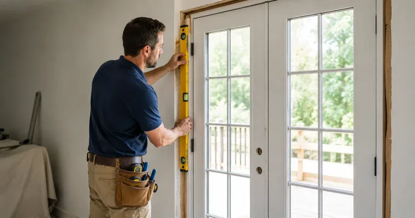 newly installed French doors with divided glass panes in Foldens, Tillsonburg