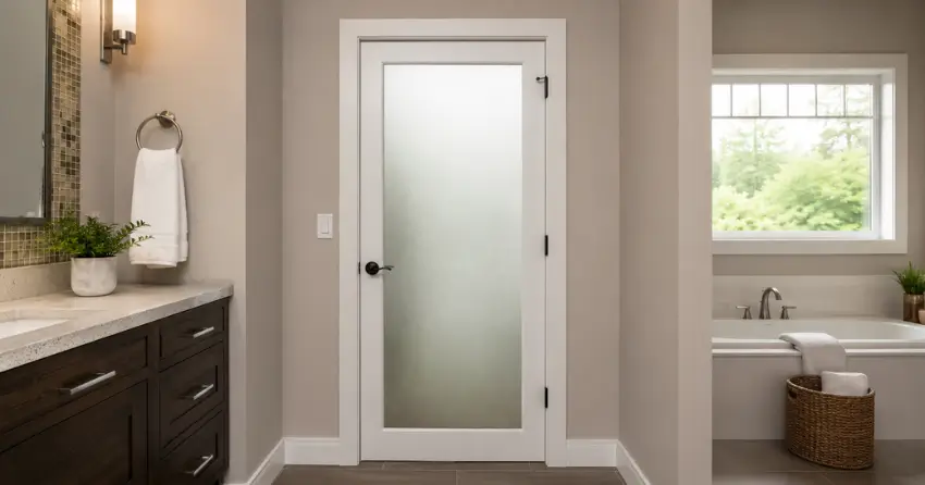 frosted glass panel bathroom door installed in a Tillsonburg home