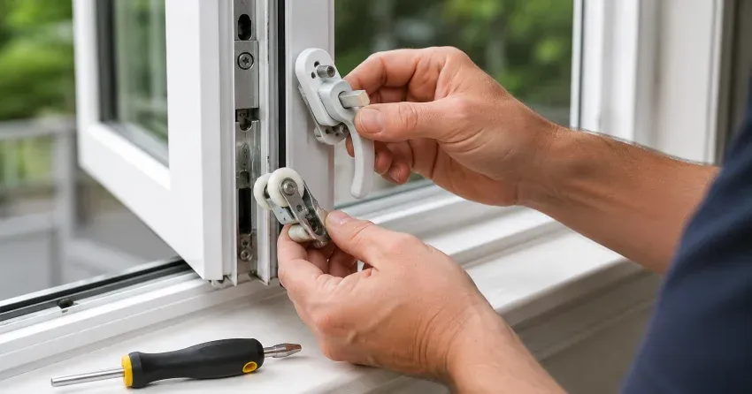 technician performing broken window repair Tillsonburg on a sliding window