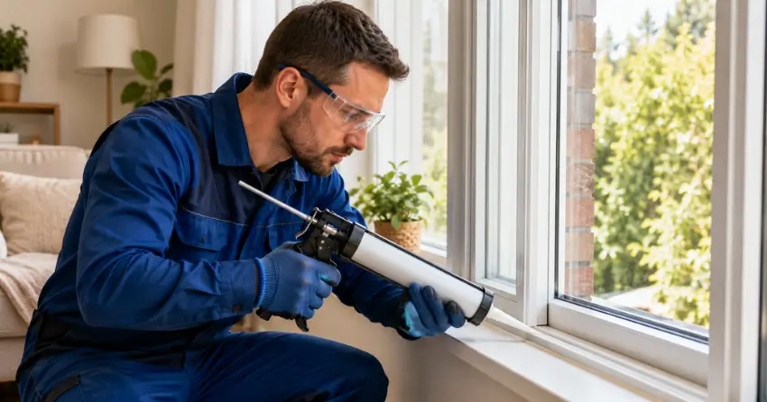 technician repairing window seal and frame in Springford, Tillsonburg