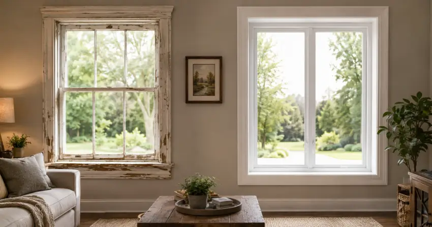 side by side comparison of old and new window in Tillsonburg